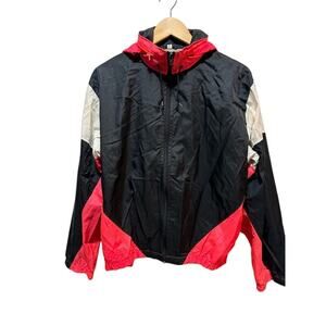 Vintage neon Champs windbreaker jacket red black white with hood sz medium